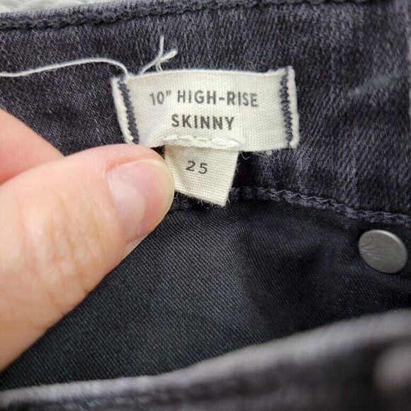 Madewell Jeans Womens 25X28 Black 10" High Rise‎ Skinny Raw Hem Button Fly - Picture 11 of 13